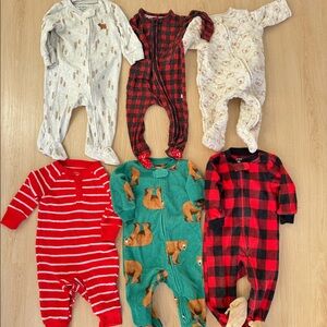 6m - winter / holiday footie pajama bundle